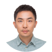 Headshot photo of a man in a collared shirt on white background