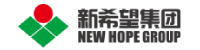 Logo of New Hope Group featuring a green geometric shape with a red circle and Chinese and English text.
