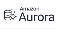 The Aurora logo featuring a stylized database with three stars and the text "Amazon Aurora"