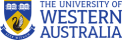 Logo of The University of Western Australia featuring a shield and a black swan, with blue and gold colors and university name text.