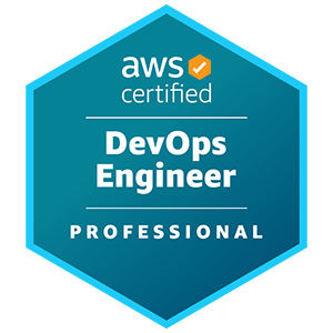 AWS Certified DevOps Engineer Professional badge, featuring the AWS certification hexagonal logo and text. This badge represents the AWS Certified DevOps Engineer Professional certification.