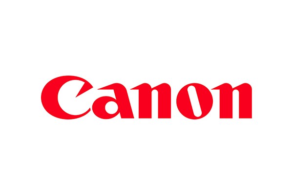 Canon logo with red text on a white background