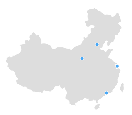 A map of China highlighting CDN node locations with blue dots.