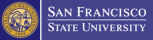 San Francisco State University logo featuring the university seal and text on a purple background.